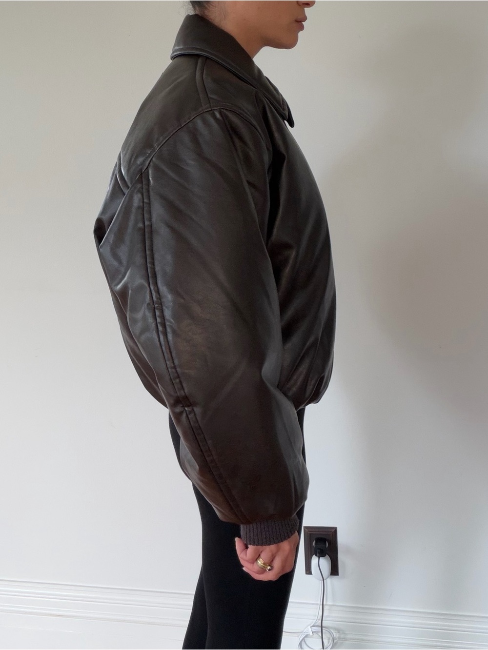ACNE Studios Dark Brown Faux Leather Bomber Jacket - Picture 2 of 6
